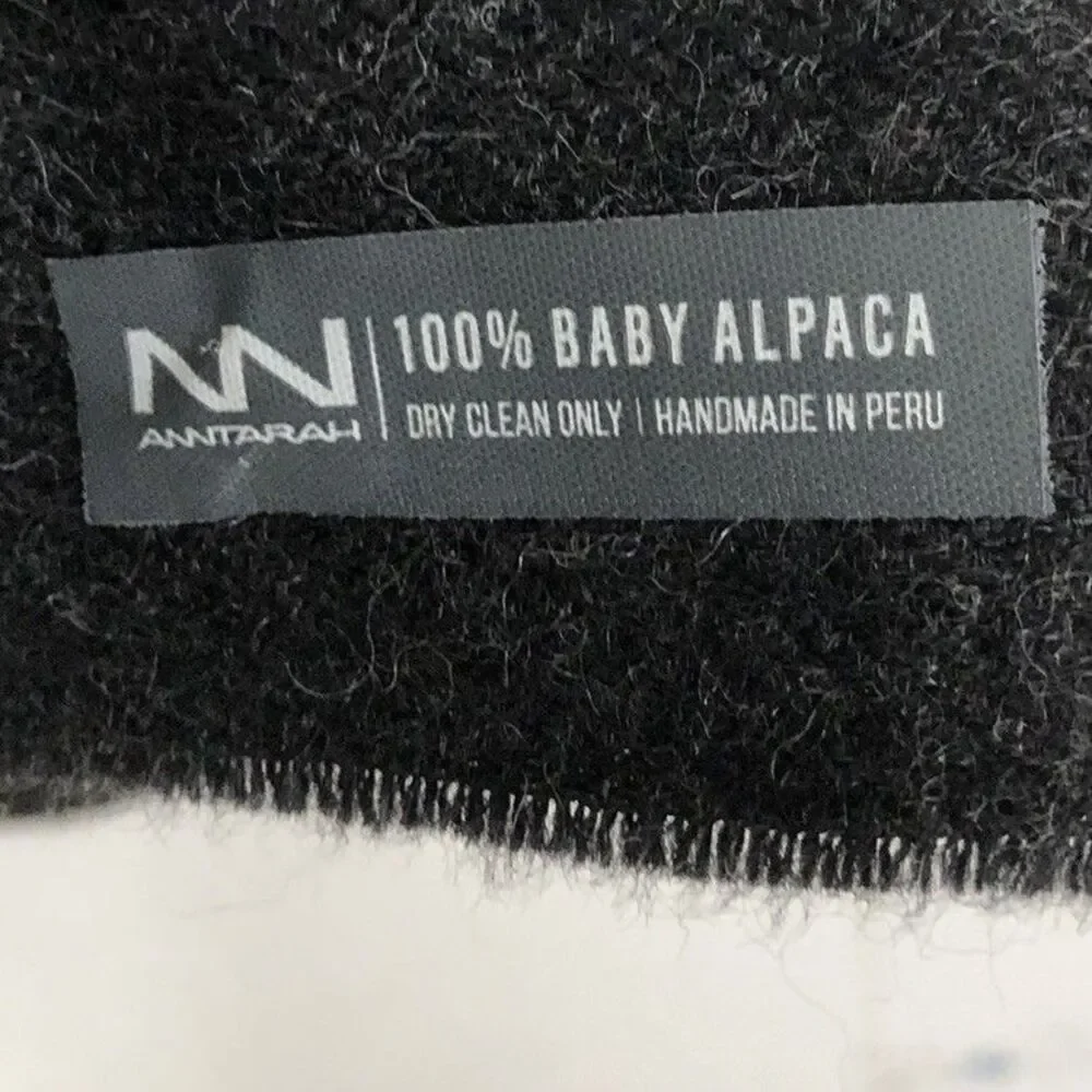 Anntarah Handmade Baby Alpaca Made In Peru Dark Gray Heather 12.5” X 70”  $249